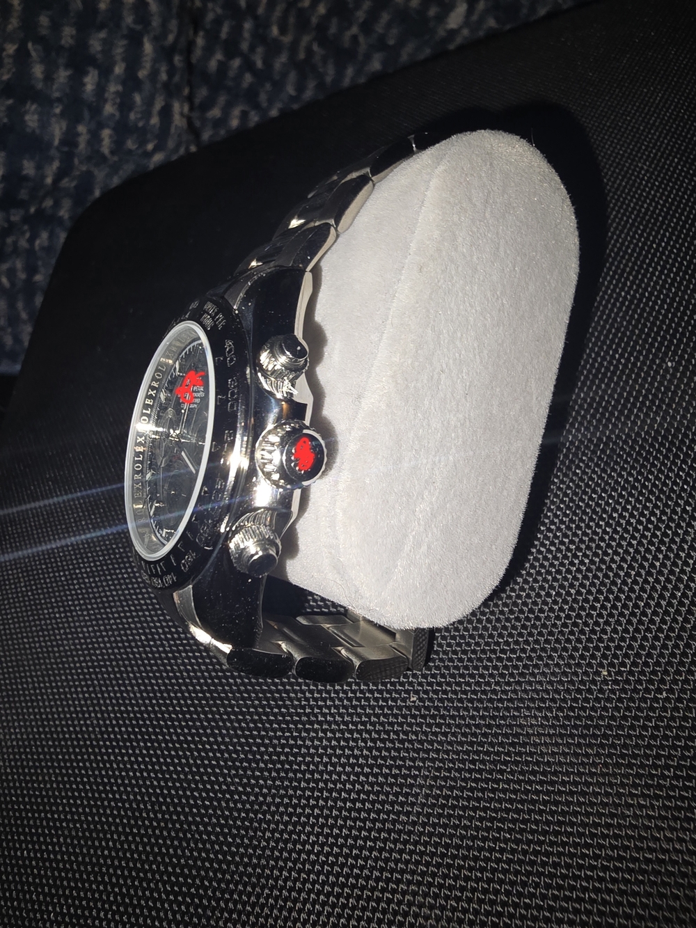 Stainless Steel Chronograph Wristwatch - Black Dial with Red Accents - Picture 3 of 5